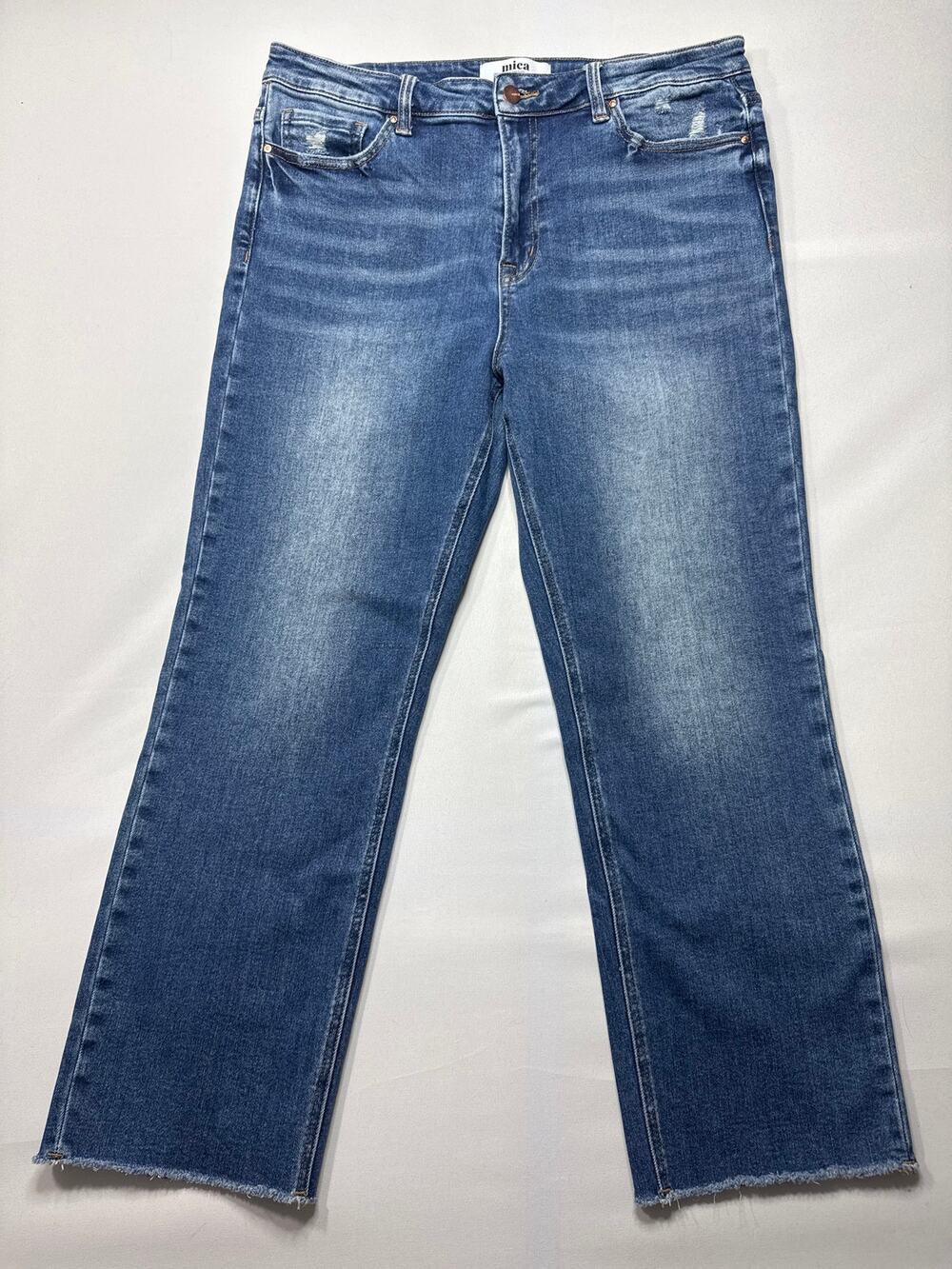 Mica Los Angeles Women's Straight Leg Crop Blue Jeans - Size 32 (34x26.5)